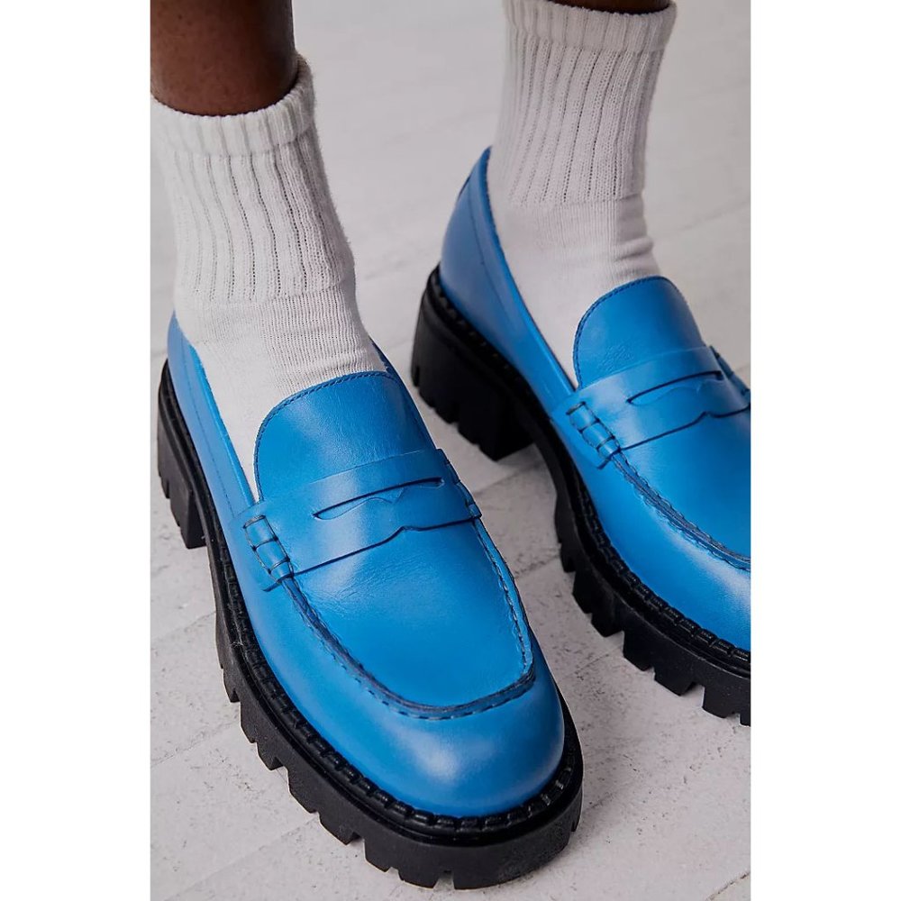 FREE PEOPLE Lyra Lug Sole Loafers / Baywatch Blue